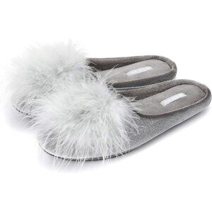 Women's Silver Gray Velvet Memory Foam Fuzzy House Slippers Non-Slip Sole